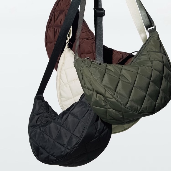 UNIQLO Quilted Round Shoulder Bag Olive Polyester EUC - Picture 3 of 8